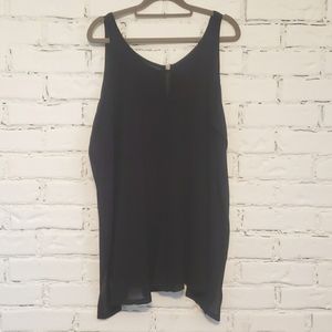 Sheer sleeveless blouse with front back and side slit & gem/gold small buckle